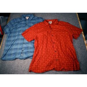 Blake Shelton x Lands End Mens XXL Short Sleeve Button Down Shirt Lot 2 Red Blue